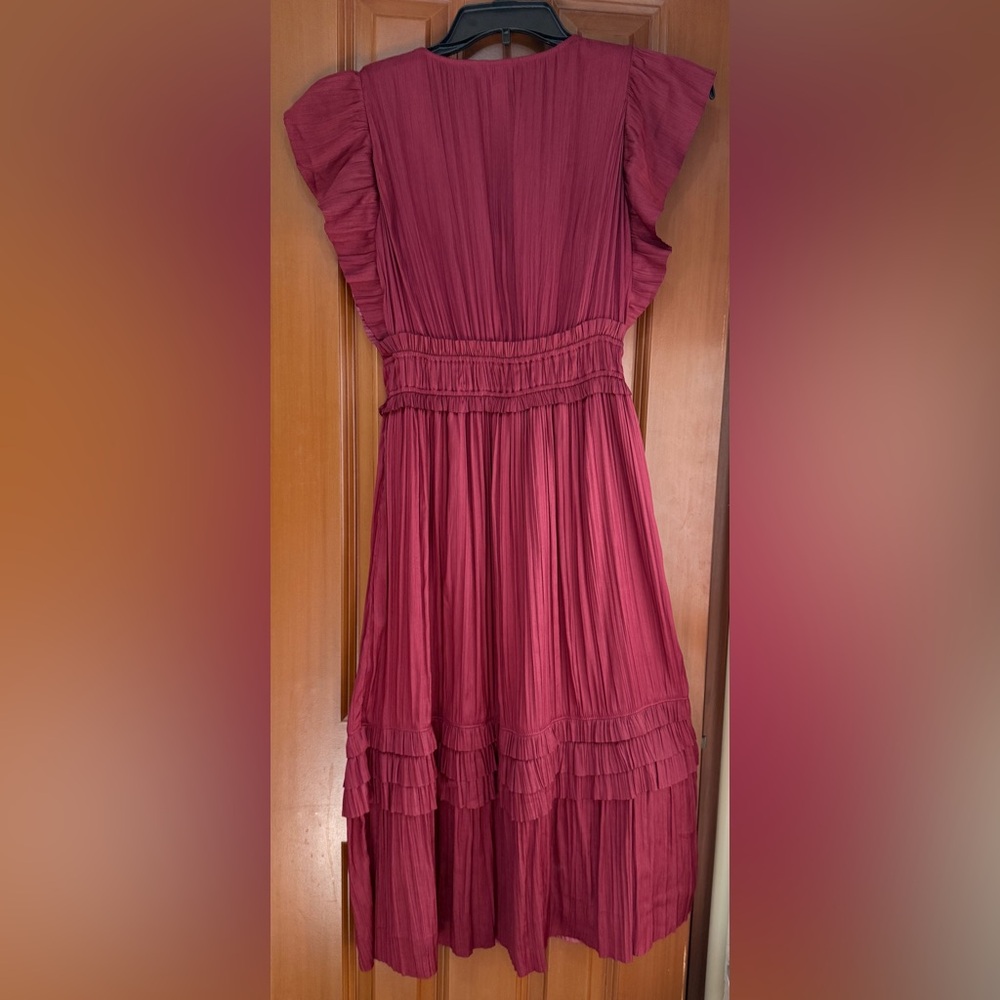 Roan & Ryan Maroon Pleated Midi Dress - Picture 2 of 4
